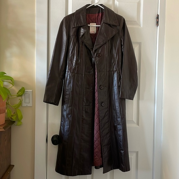VINTAGE stunning burgundy deep red wine leather duster jacket 1970s - Picture 2 of 9